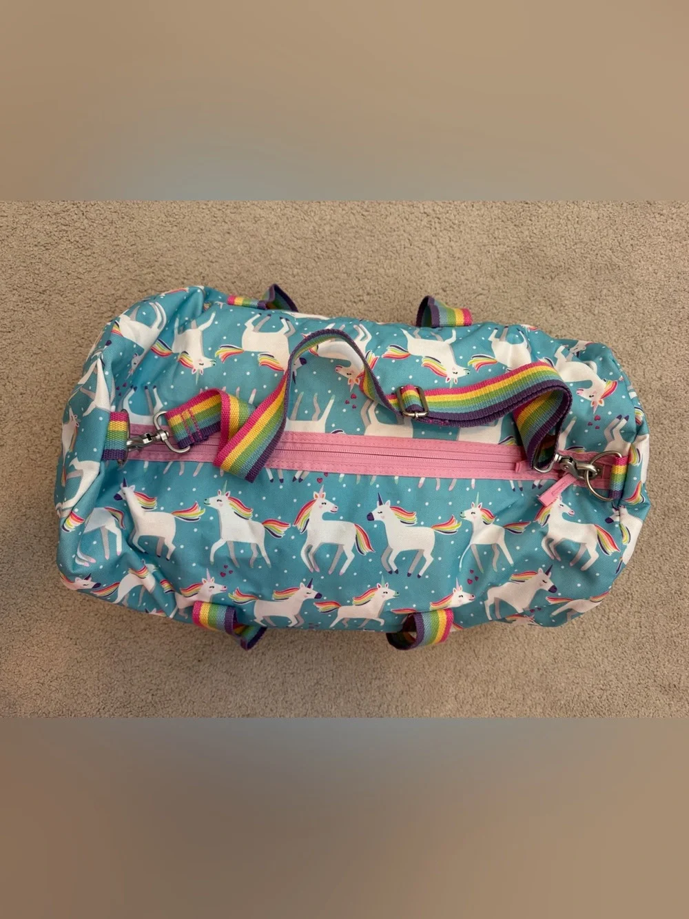 PB Kids Mackenzie Aqua Unicorn Parade Large Duffle Bag